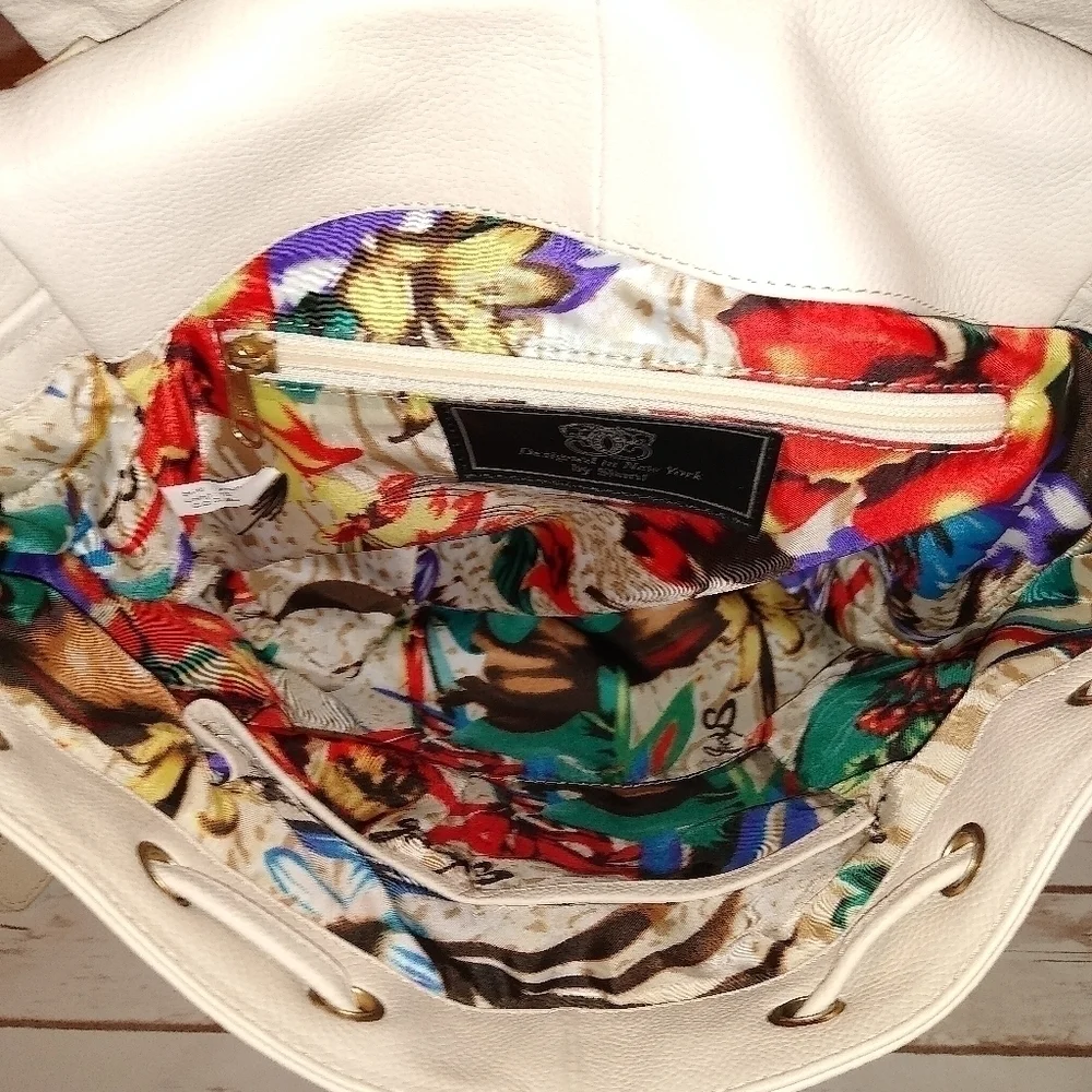 Sharif Cream and Pink Large Leather Shoulder Bag